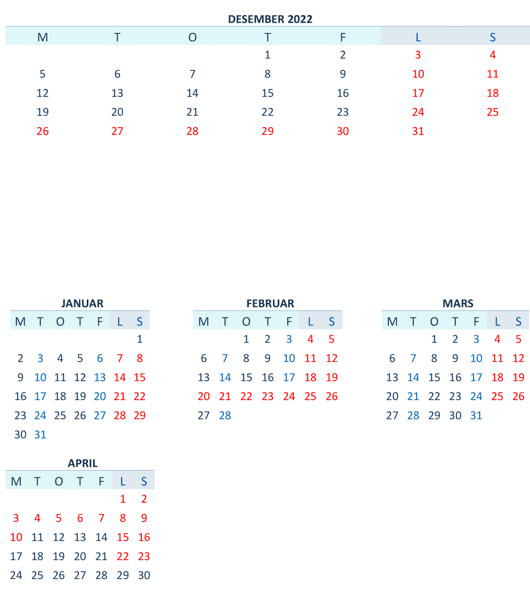 Kalender med åpningstider