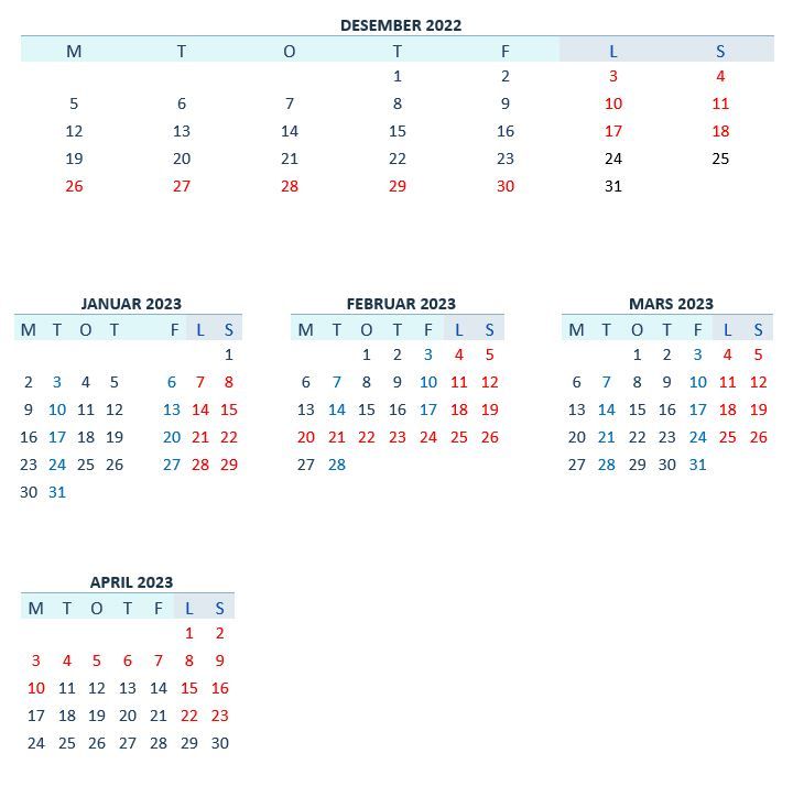 Kalender med åpningstider